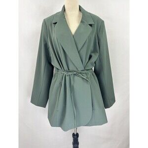 Athleta Endless Prima Twill Blazer Jacket Dark Sage Green 18 Wrap Front Tie